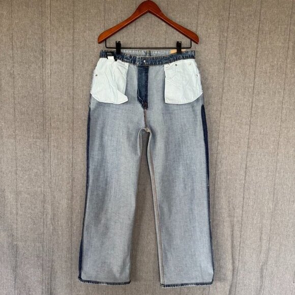 Mod9  Mod7 High Rise Light Blue Acid Wash Wide Straight Leg Unisex Jeans Size 33 - Picture 7 of 12